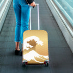 Golden Kanagawa Wave Print Luggage Cover