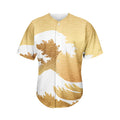 Golden Kanagawa Wave Print Men's Baseball Jersey