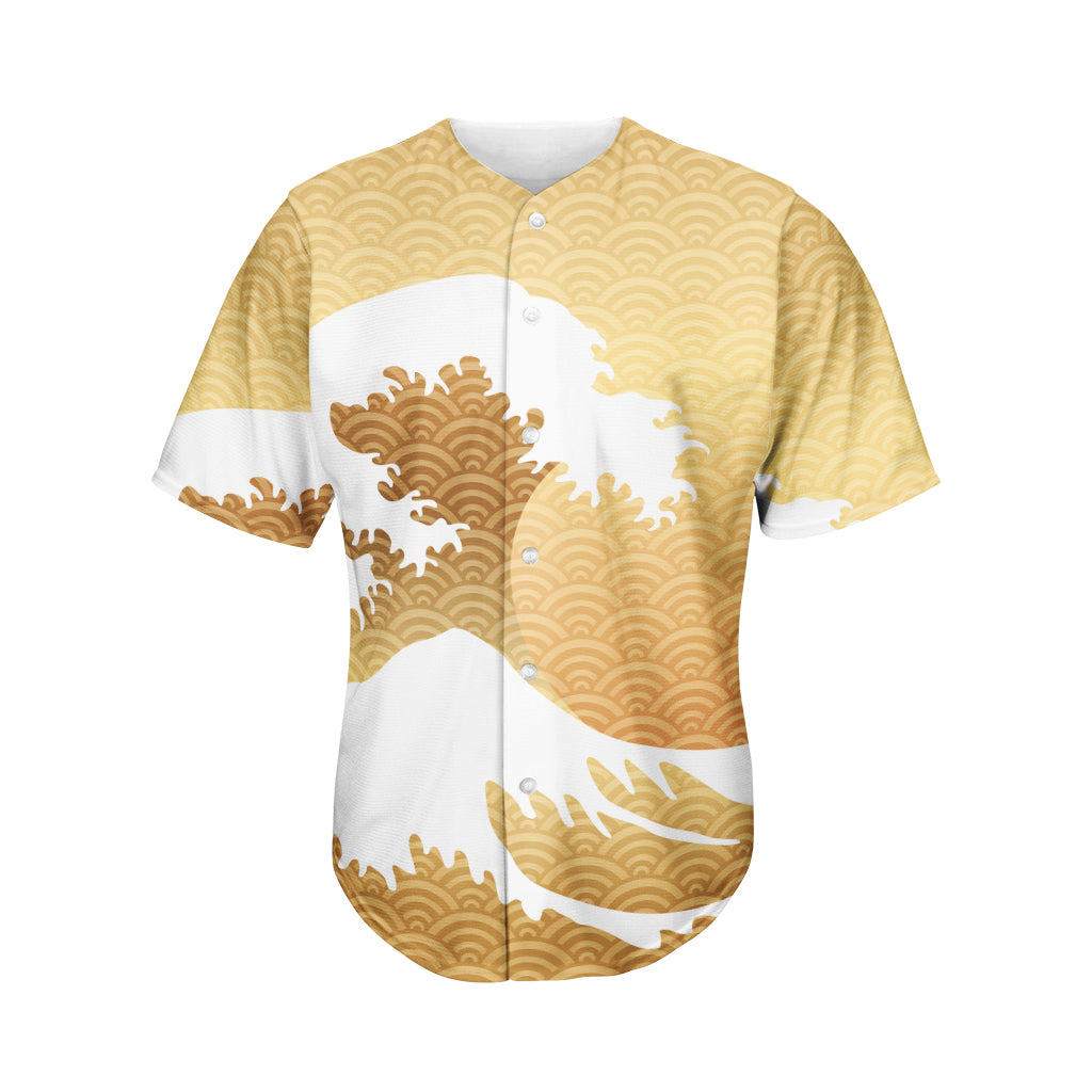 Golden Kanagawa Wave Print Men's Baseball Jersey