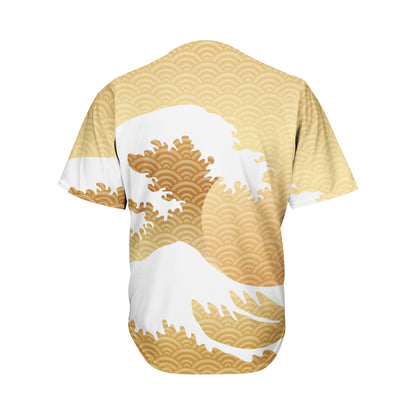 Golden Kanagawa Wave Print Men's Baseball Jersey