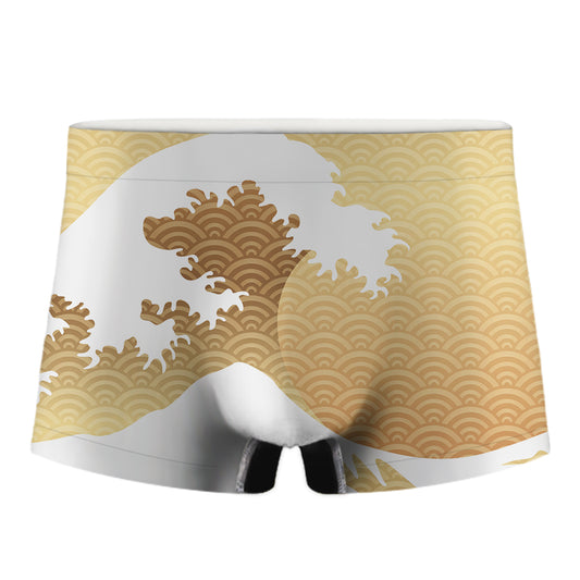 Golden Kanagawa Wave Print Men's Boxer Briefs