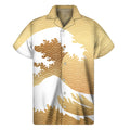 Golden Kanagawa Wave Print Men's Short Sleeve Shirt