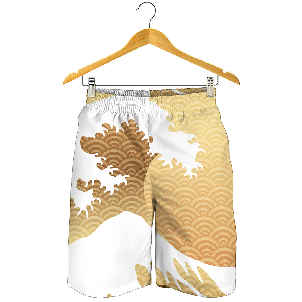 Golden Kanagawa Wave Print Men's Shorts
