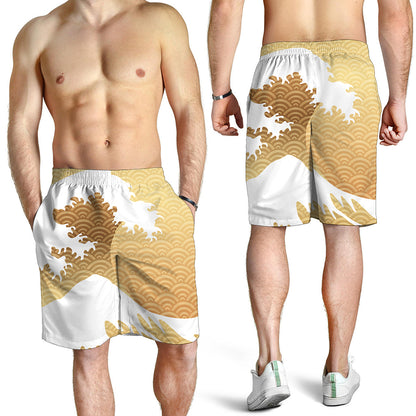 Golden Kanagawa Wave Print Men's Shorts