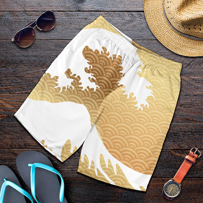Golden Kanagawa Wave Print Men's Shorts