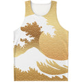 Golden Kanagawa Wave Print Men's Tank Top