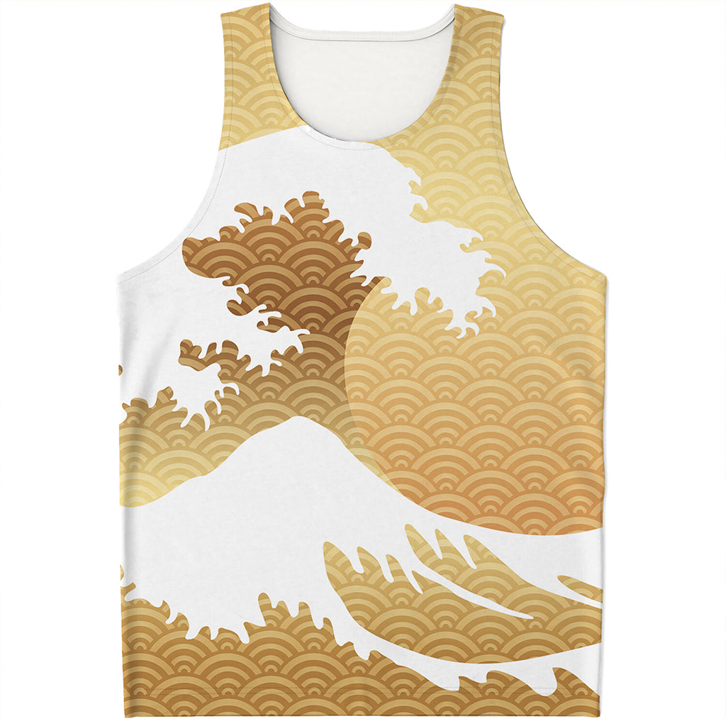 Golden Kanagawa Wave Print Men's Tank Top