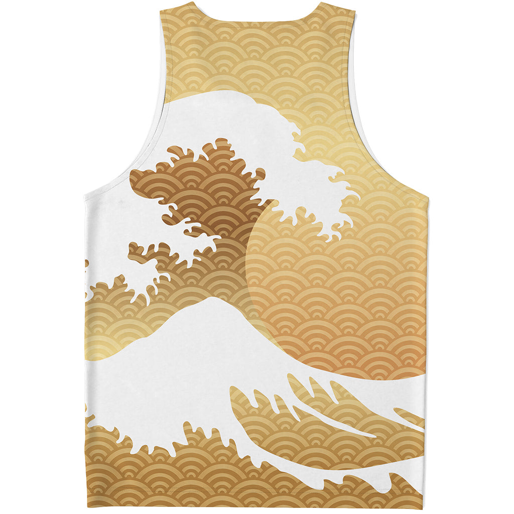 Golden Kanagawa Wave Print Men's Tank Top