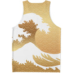 Golden Kanagawa Wave Print Men's Tank Top