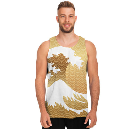 Golden Kanagawa Wave Print Men's Tank Top