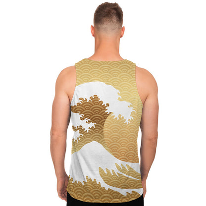 Golden Kanagawa Wave Print Men's Tank Top