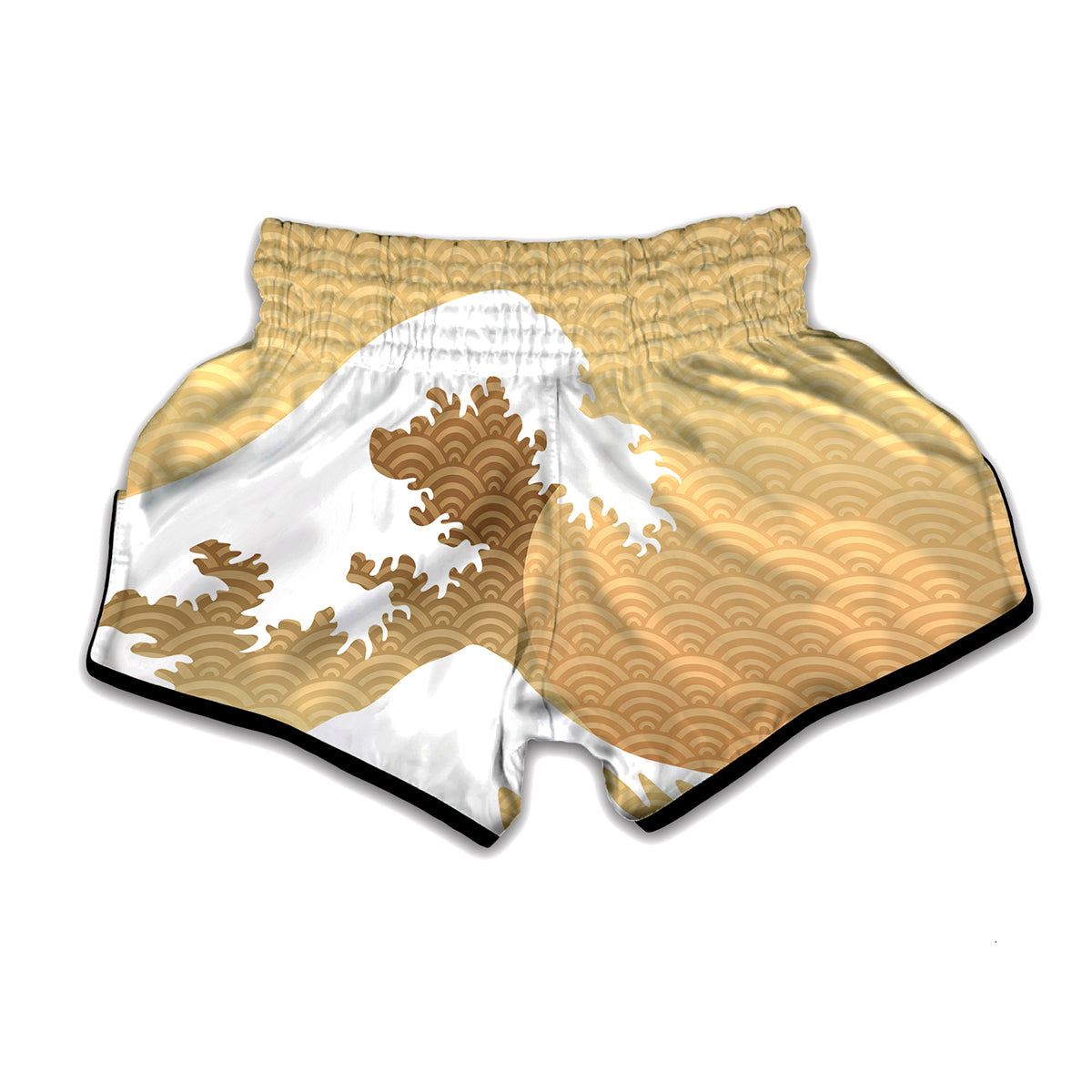 Golden Kanagawa Wave Print Muay Thai Boxing Shorts
