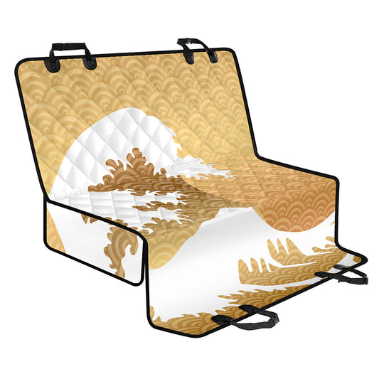 Golden Kanagawa Wave Print Pet Car Back Seat Cover