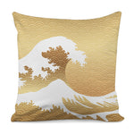 Golden Kanagawa Wave Print Pillow Cover