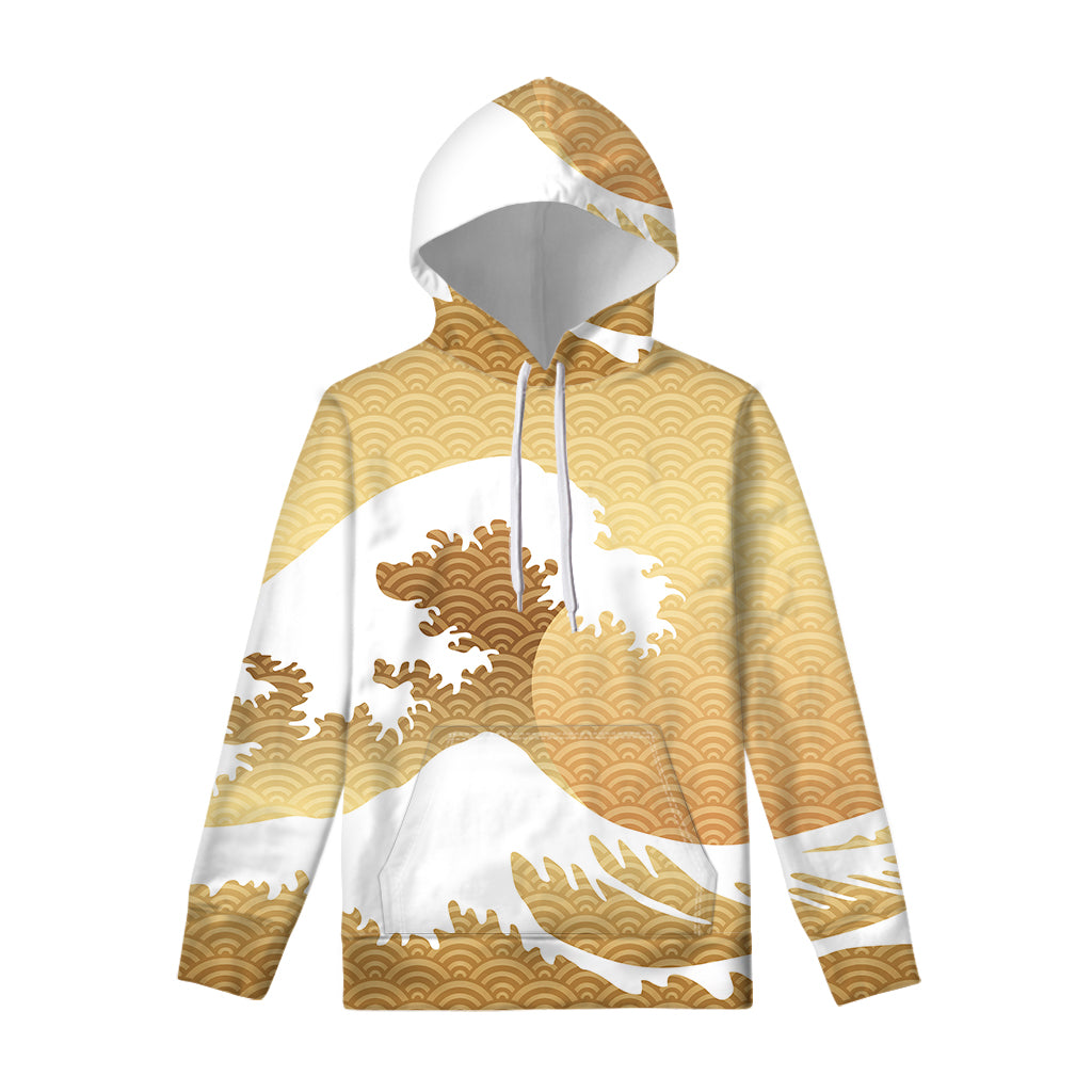 Golden Kanagawa Wave Print Pullover Hoodie
