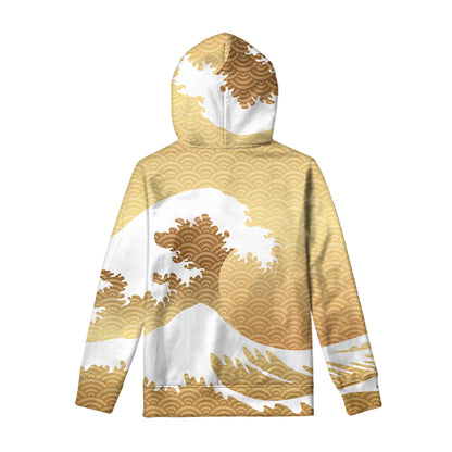 Golden Kanagawa Wave Print Pullover Hoodie