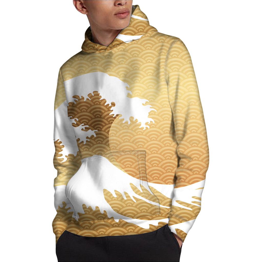 Golden Kanagawa Wave Print Pullover Hoodie