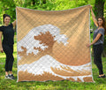Golden Kanagawa Wave Print Quilt