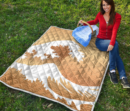 Golden Kanagawa Wave Print Quilt
