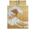 Golden Kanagawa Wave Print Quilt Bed Set