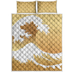 Golden Kanagawa Wave Print Quilt Bed Set