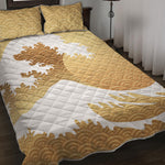 Golden Kanagawa Wave Print Quilt Bed Set