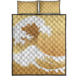 Golden Kanagawa Wave Print Quilt Bed Set