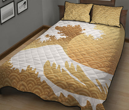 Golden Kanagawa Wave Print Quilt Bed Set