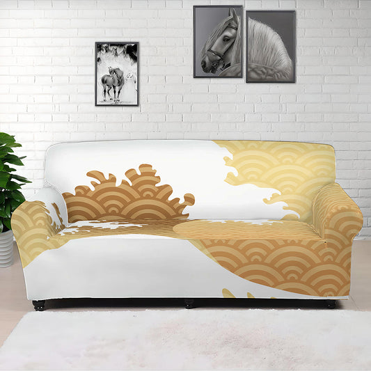 Golden Kanagawa Wave Print Sofa Cover