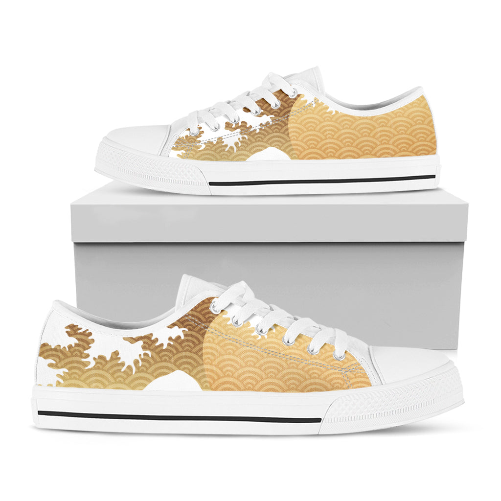 Golden Kanagawa Wave Print White Low Top Shoes