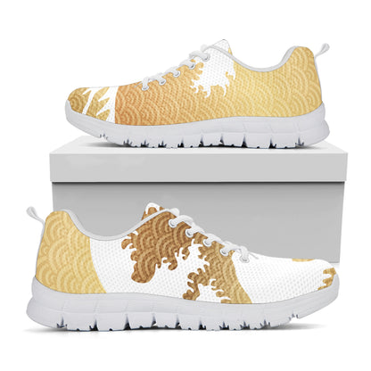 Golden Kanagawa Wave Print White Sneakers