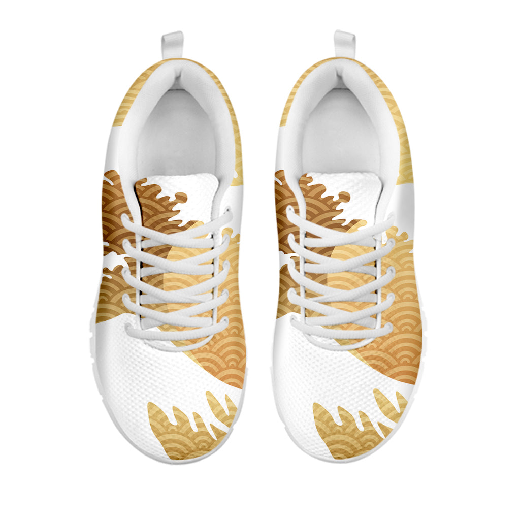 Golden Kanagawa Wave Print White Sneakers