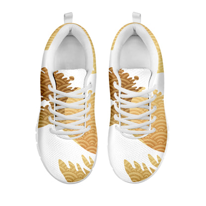 Golden Kanagawa Wave Print White Sneakers