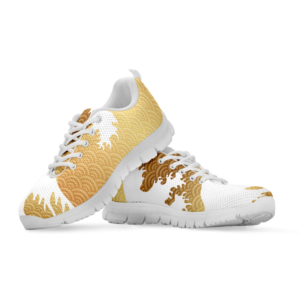 Golden Kanagawa Wave Print White Sneakers