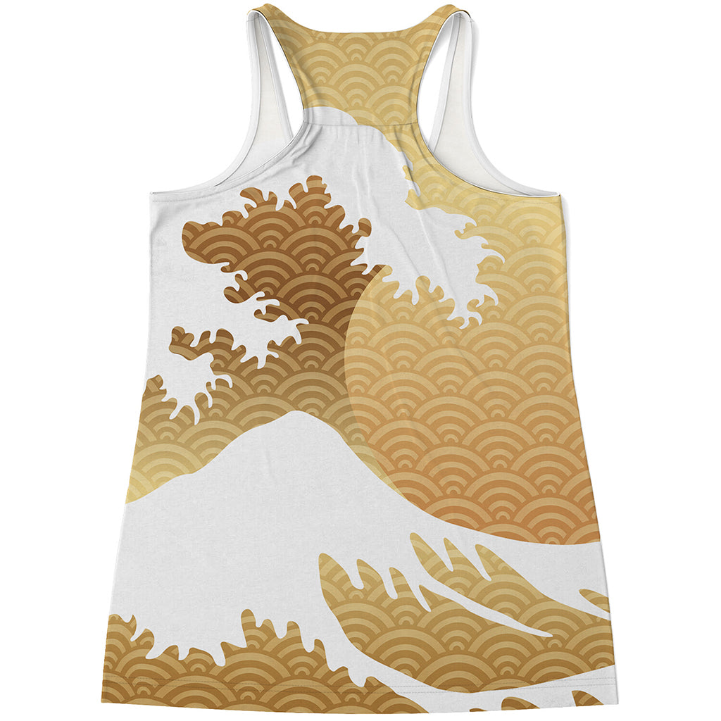 Golden Kanagawa Wave Print Women's Racerback Tank Top