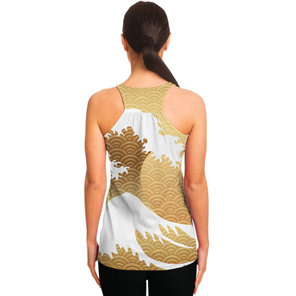 Golden Kanagawa Wave Print Women's Racerback Tank Top