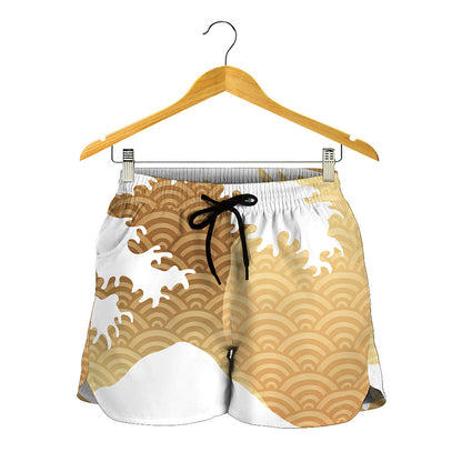 Golden Kanagawa Wave Print Women's Shorts
