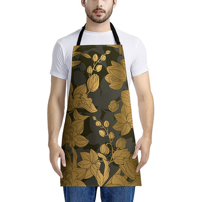 Golden Orchid Pattern Print Apron