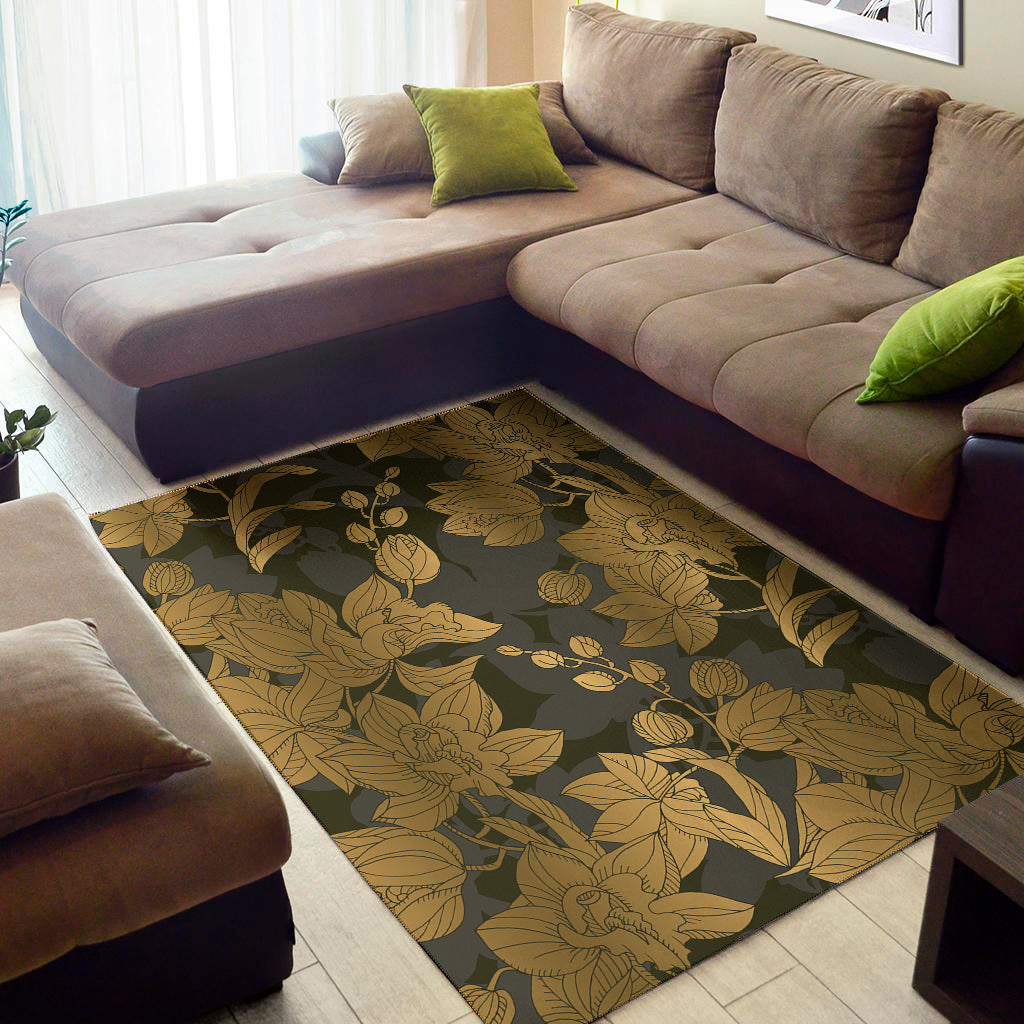 Golden Orchid Pattern Print Area Rug