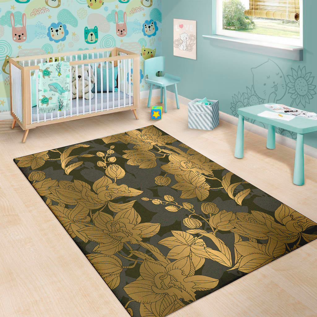 Golden Orchid Pattern Print Area Rug