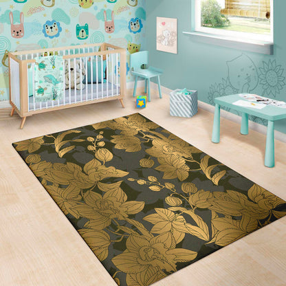 Golden Orchid Pattern Print Area Rug