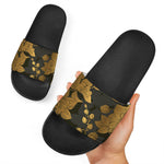 Golden Orchid Pattern Print Black Slide Sandals