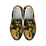 Golden Orchid Pattern Print Black Slip On Shoes