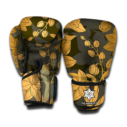 Golden Orchid Pattern Print Boxing Gloves