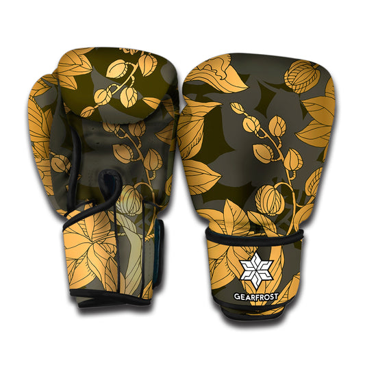 Golden Orchid Pattern Print Boxing Gloves