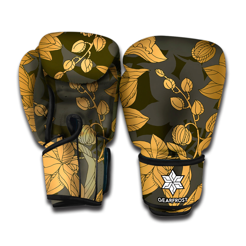 Golden Orchid Pattern Print Boxing Gloves