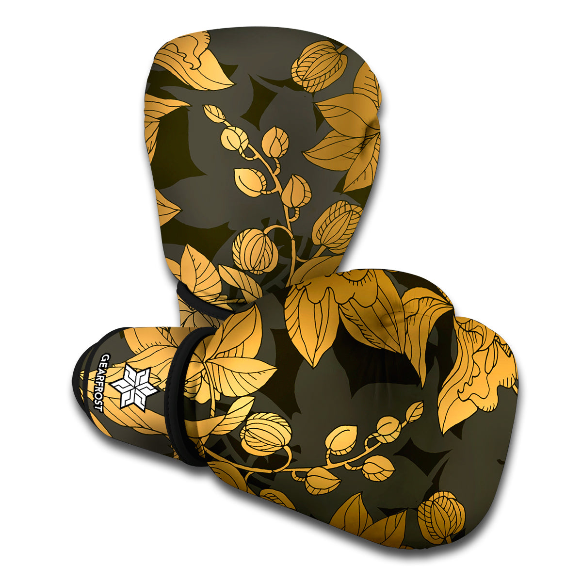 Golden Orchid Pattern Print Boxing Gloves