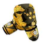 Golden Orchid Pattern Print Boxing Gloves
