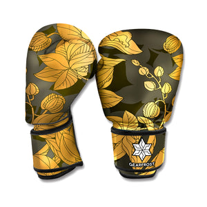 Golden Orchid Pattern Print Boxing Gloves