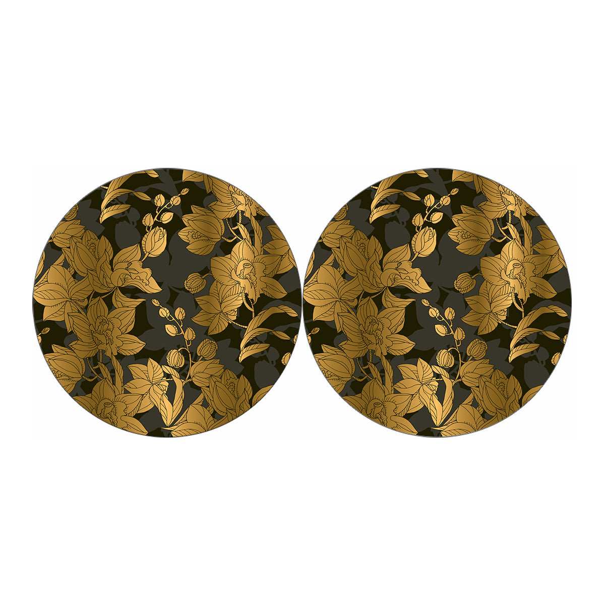 Golden Orchid Pattern Print Car Coasters